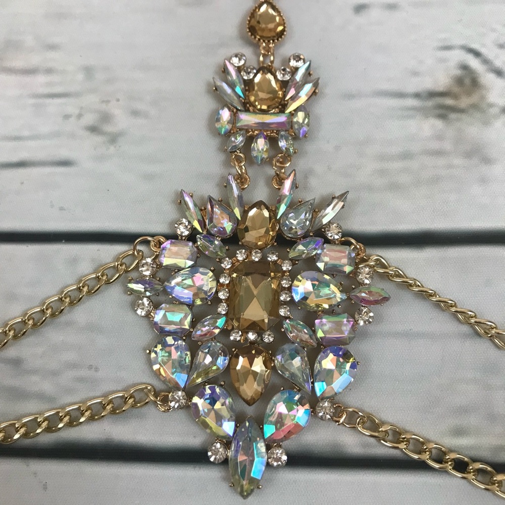 Boho Long Crystal Rhinestone Body Necklace Harness - Picture 7 of 8